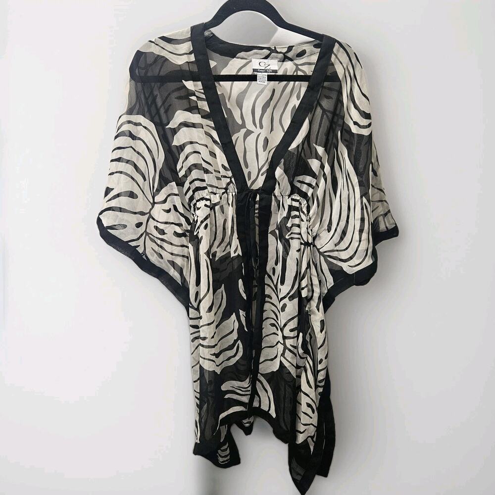 Vtg CZ Cover Ups Swimsuit Beach Tie Black & White Women's Large Tropical Beach